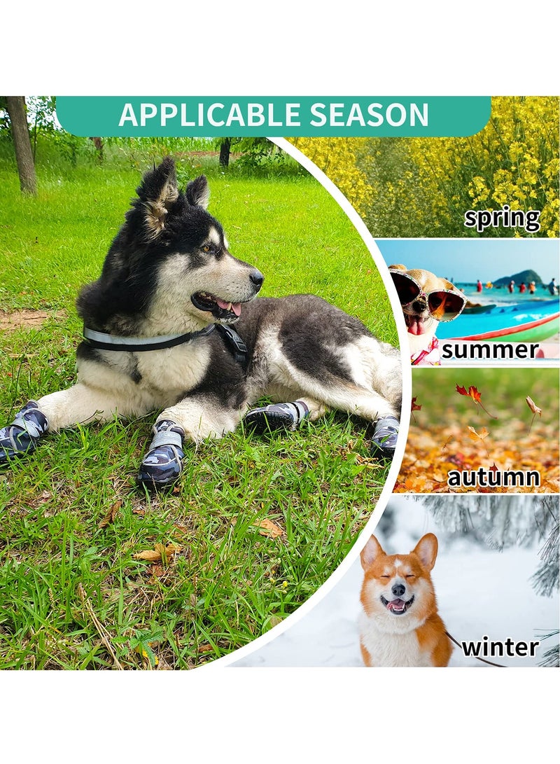 أحذية الكلاب، أحذية غير قابلة للانزلاق للكلاب، 4 قطع للكلاب متوسطة الحجم، أحذية كلاب مقاومة للماء مع شرائط عاكسة، سوداء تحاكي نعل الأوكس، مناسبة للجري والمشي (م، تمويه) - Image 4